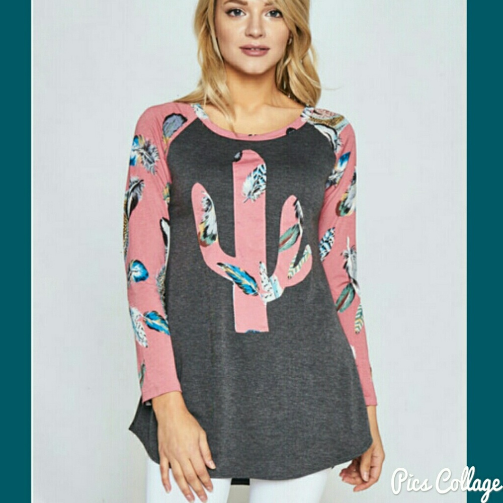 Feathers & Cactus Raglan Top